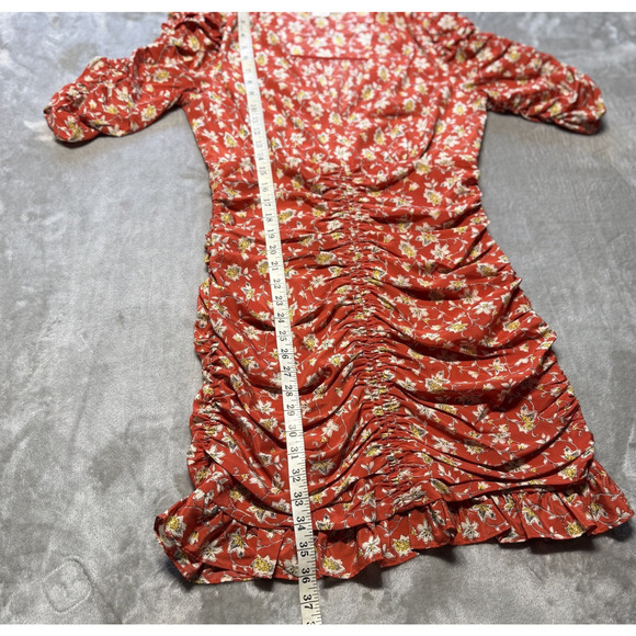 Veronica Beard Red Floral Josephine Ruched Mini Dress Womens Size 8 Silk - Picture 5 of 15